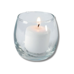 2.5” clear glass rounded votive fish bowl style