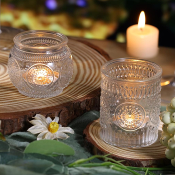 clear glass votives sunflower embossed